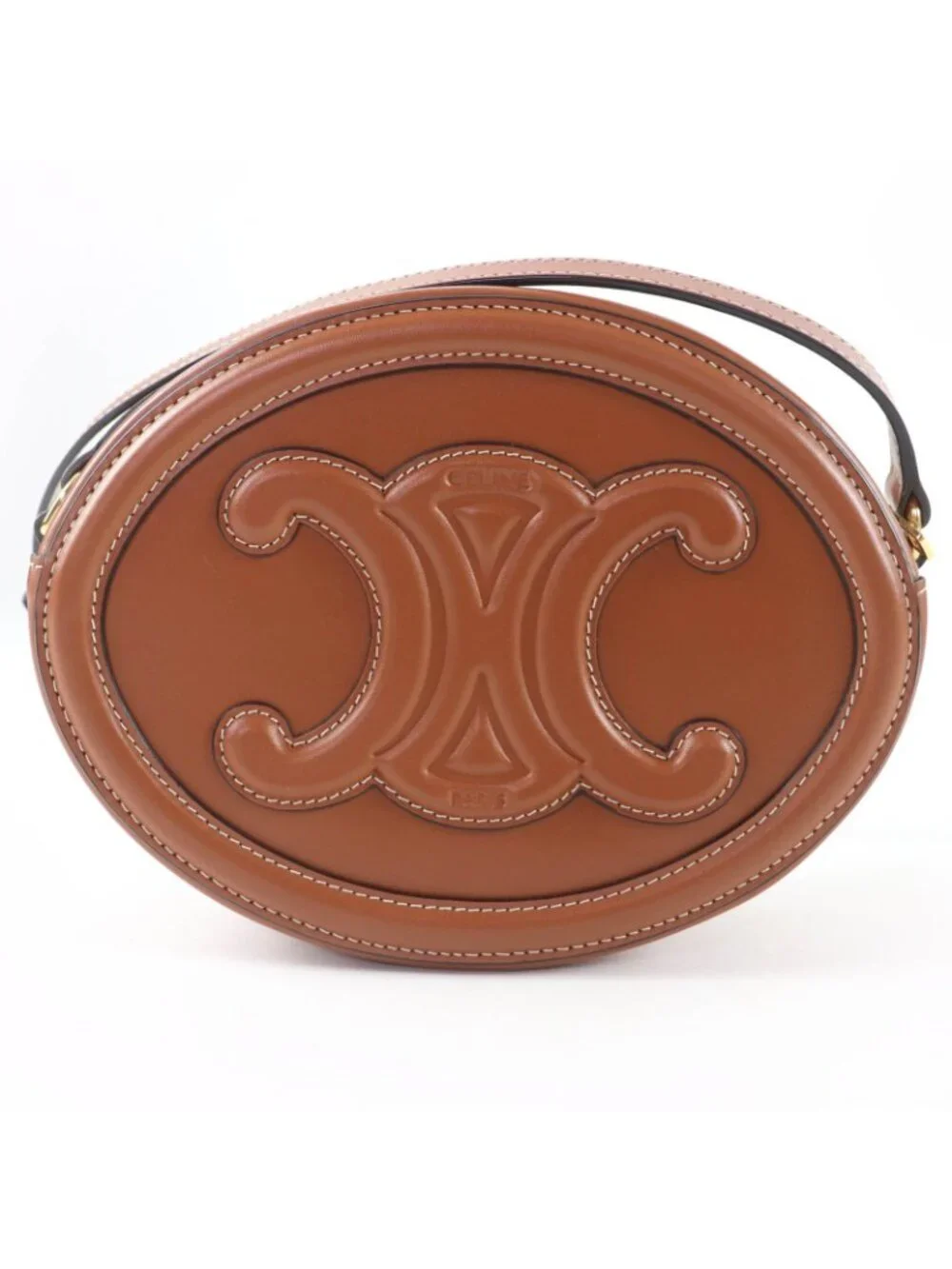 Celine Cuir Triomphe Oval Pass Leather Shoulder Bag Tan - Picture 3 of 12